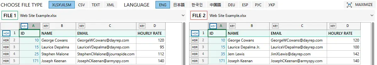 带标题行与关键列的示例工作表