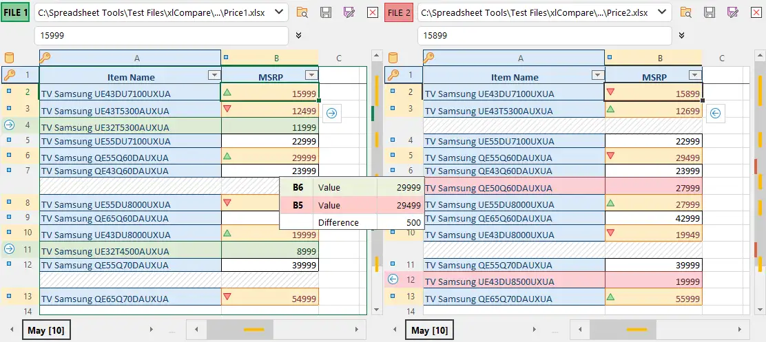 两个 Excel 文件的差异报告
