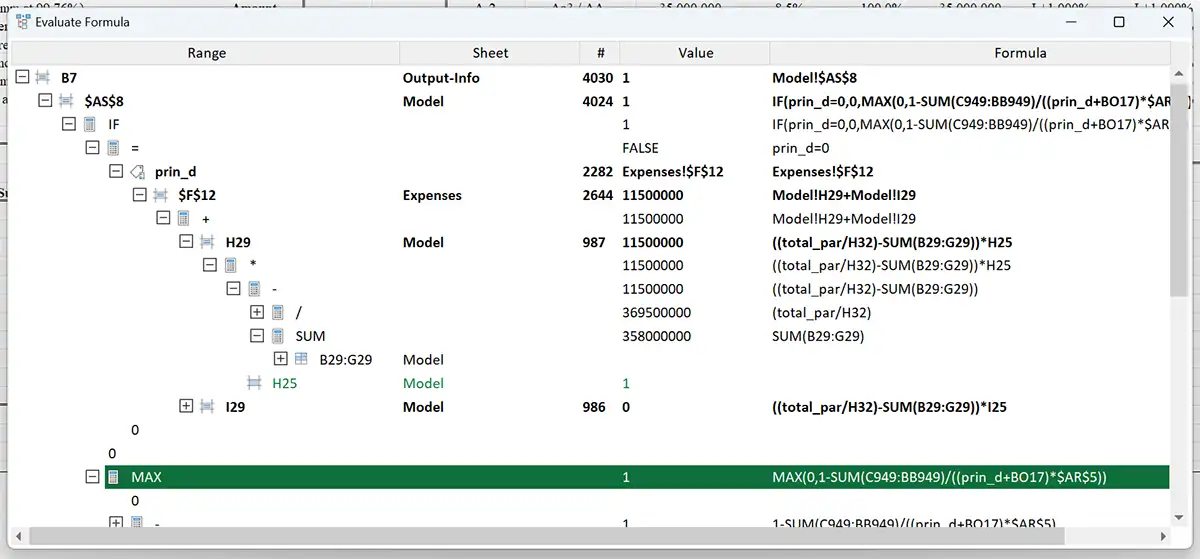 在 Excel 中求值公式结构