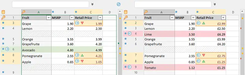 带关键列的 Excel 工作表对比