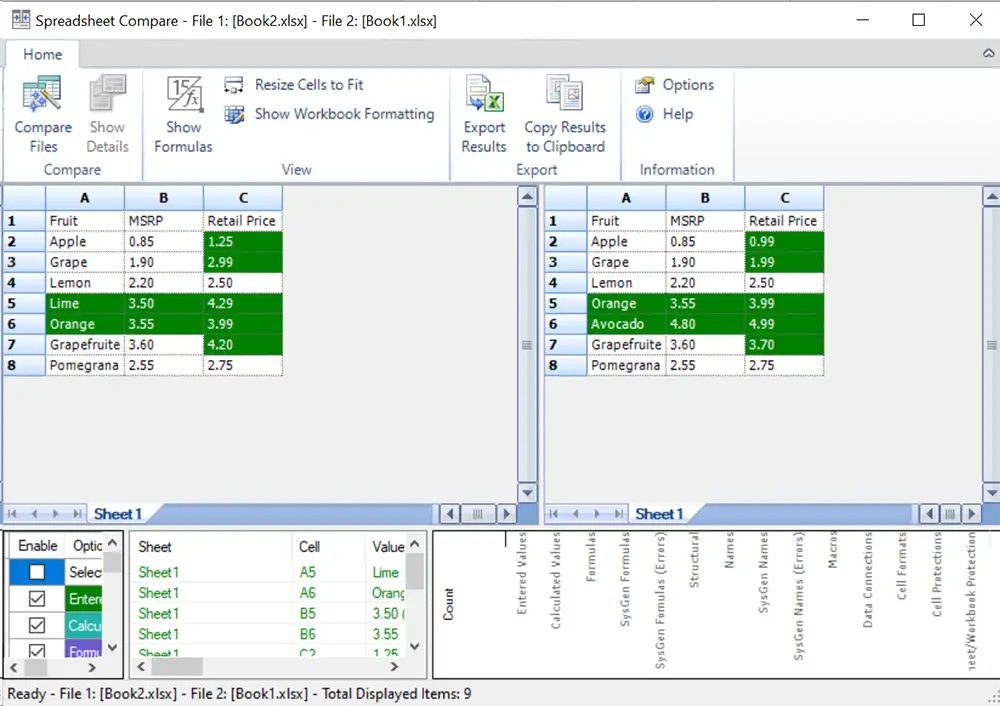 在 Spreadsheet Inquire 中对比 Excel 文件