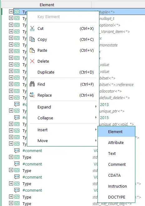 XML 编辑器中的右键菜单